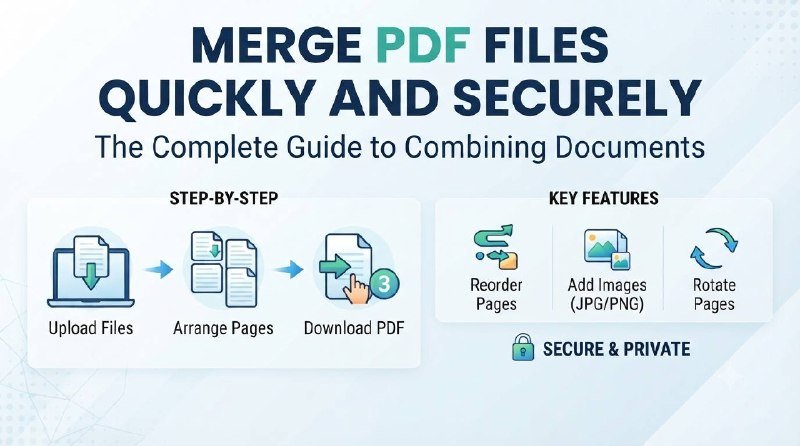 Person at laptop arranging files to merge pdf documents